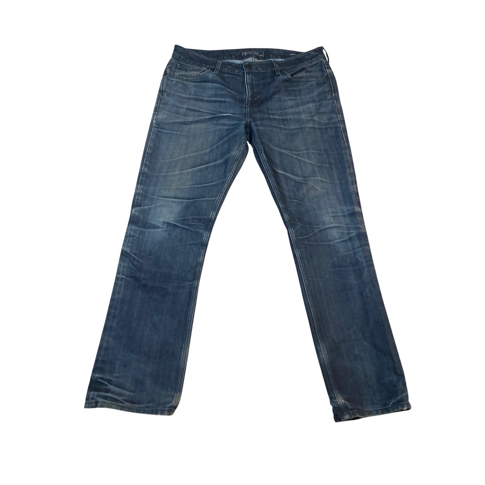 Guess 1981 Skinny Mens Jeans Indigo Blue Distressed Whiskered Denim 34x31.5